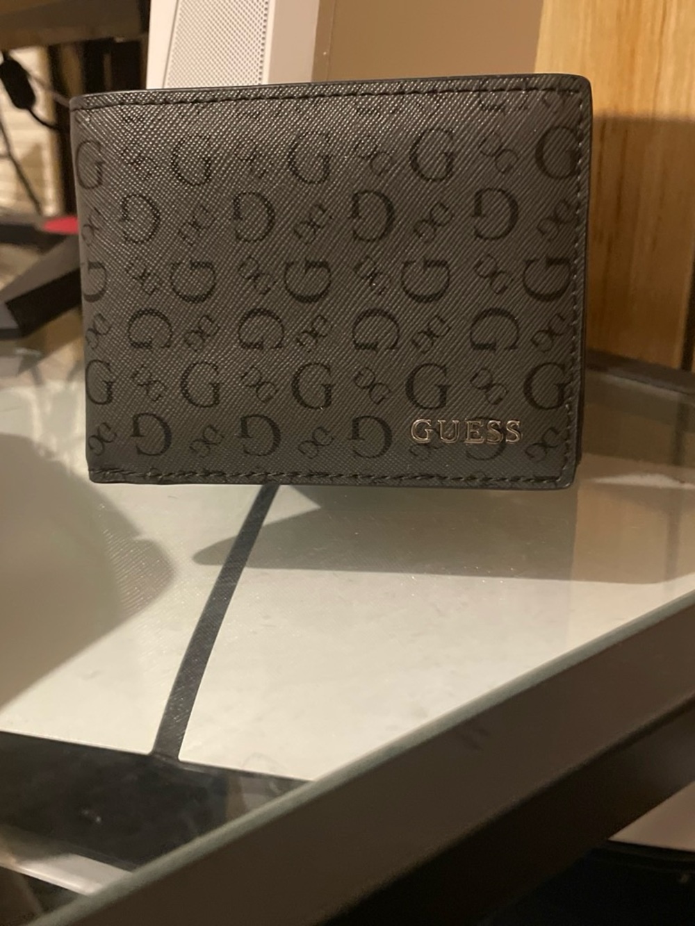 GUESS Black Monogram Money Clip Wallet with Logo Plaque